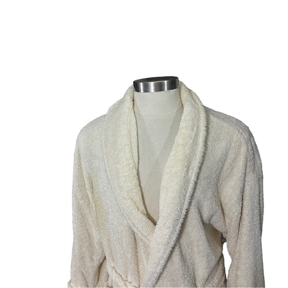 Vtg LL Bean Made in USA Mens Cream Terry Bathrobe Sz L Belt 100% Cotton Pockets - Picture 2 of 13